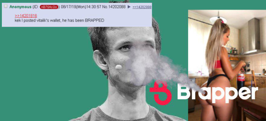 Meme collage of Vitalik being brapped, with old /biz/ screenshot and Brapper logo